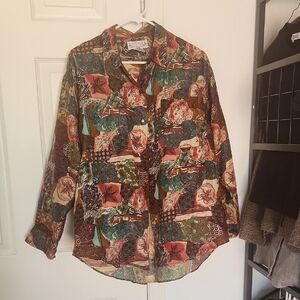 Whistles 100% Silk Print Button Down Shirt Medium
